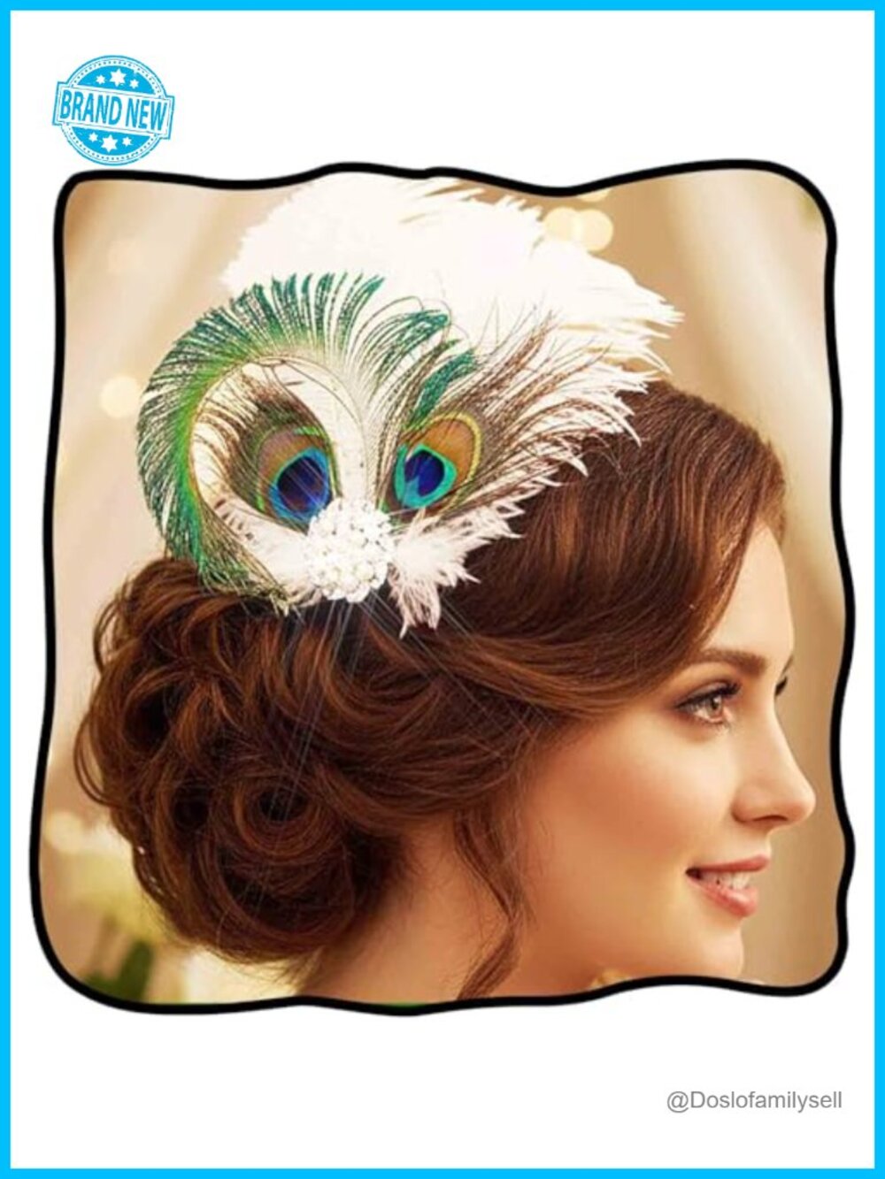 Peacock Feather Hair Clip with Pearls Rhinestones 1920s Gatsby Headpiece
